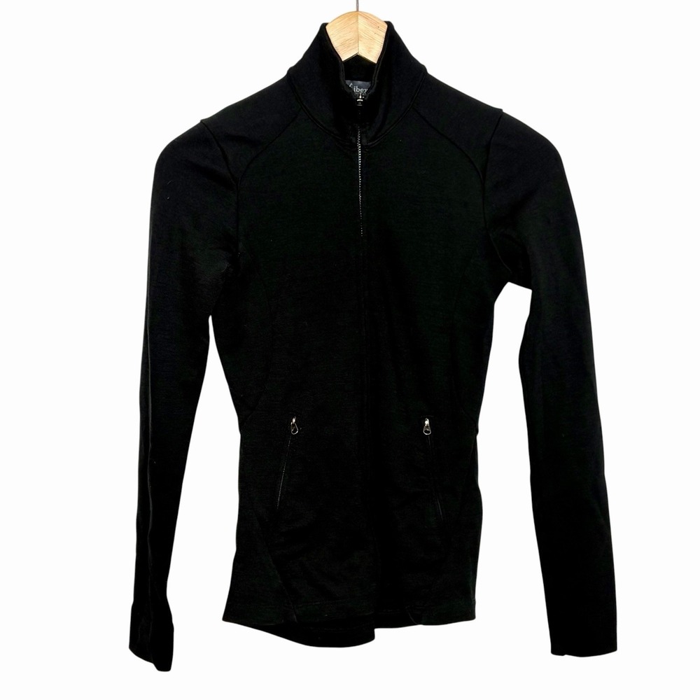 Ibex Full Zip Merino Wool Jacket Black Womens XS Mock Neck Knit Hiking Outdoor